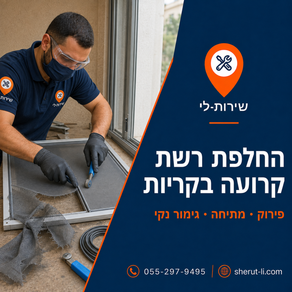 פירוק רשת קרועה ומתיחת בד חדש במסגרת קיימת בקריות