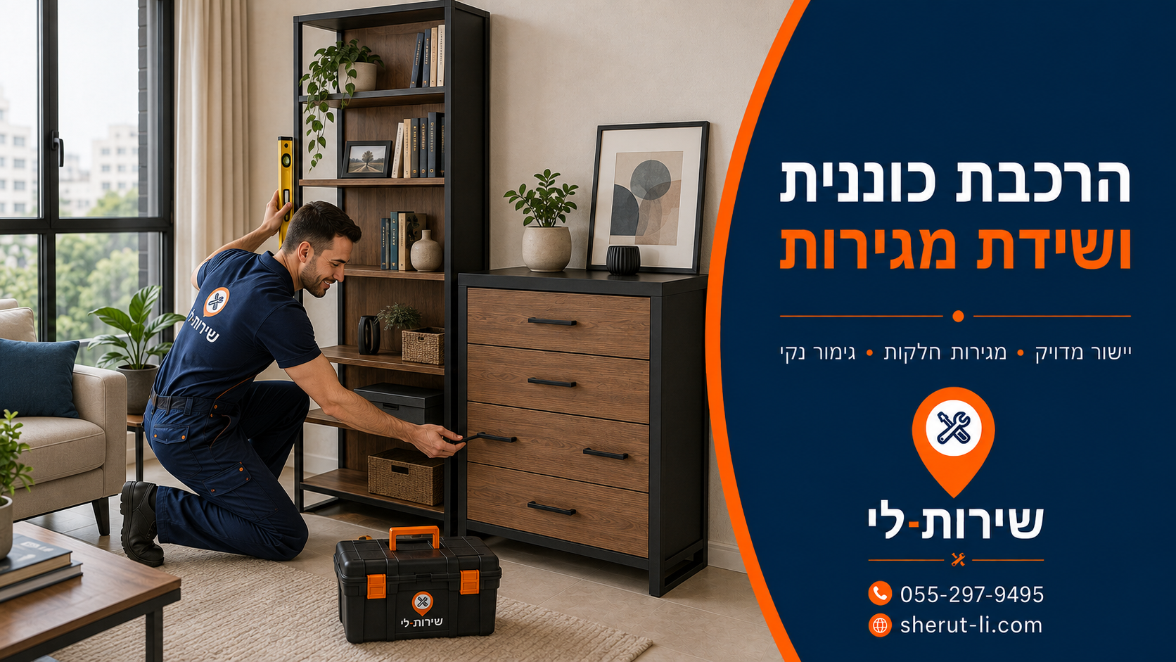 הרכבת מיטה באשקלון מרכיב רהיטים מרכיב כוננית ושידת מגירות בסלון