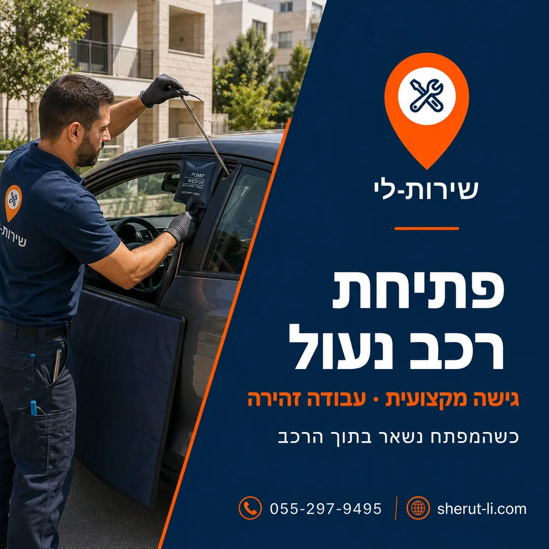 טכנאי שירות-לי פותח רכב נעול כשהמפתח נשאר בתוך הרכב