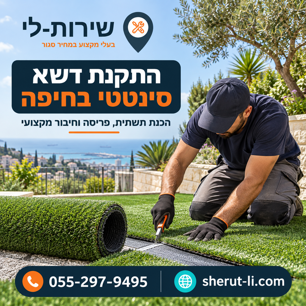 התקנת דשא סינטטי בחיפה - הכנת תשתית ופריסה