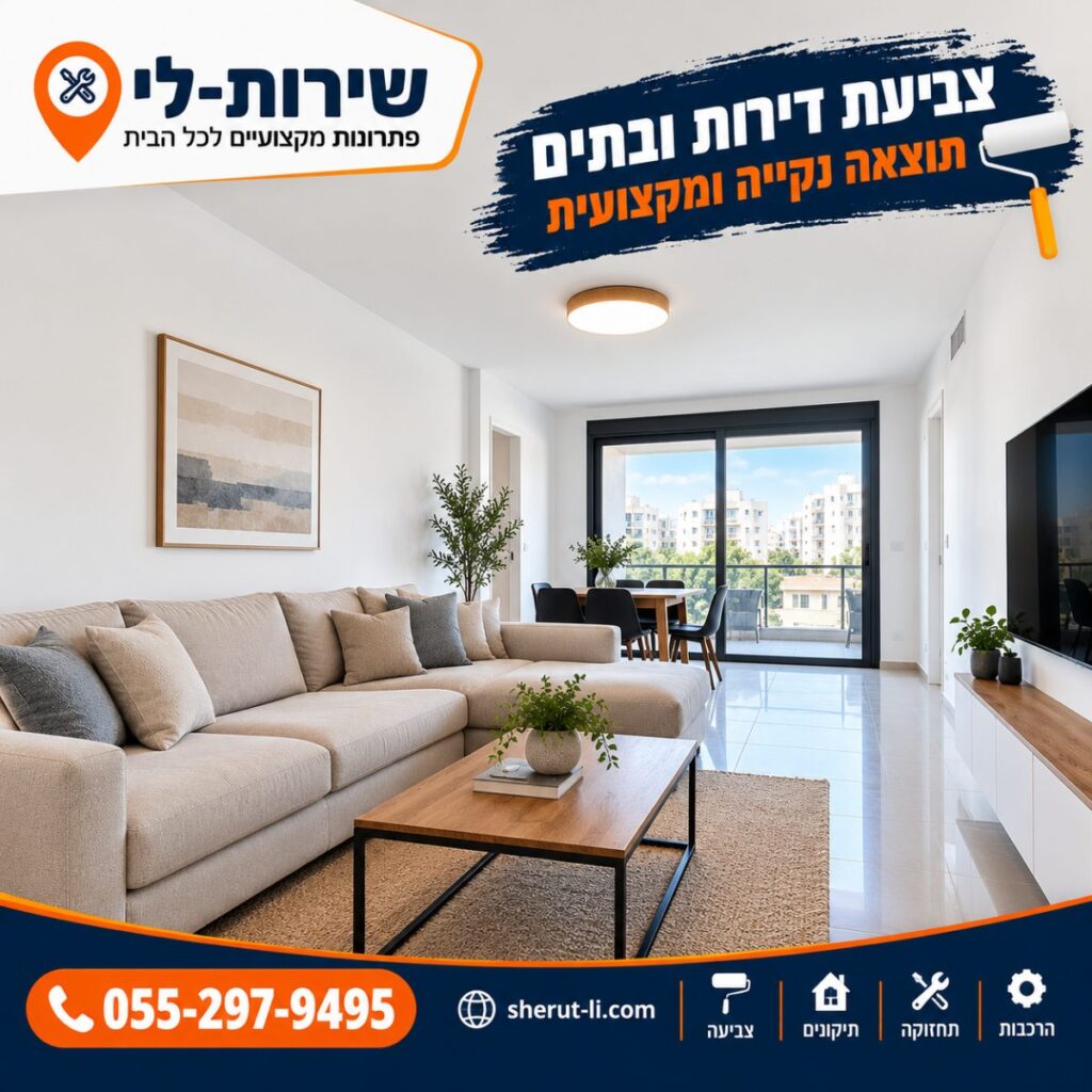 סלון מעוצב בדירה אחרי צביעה מקצועית